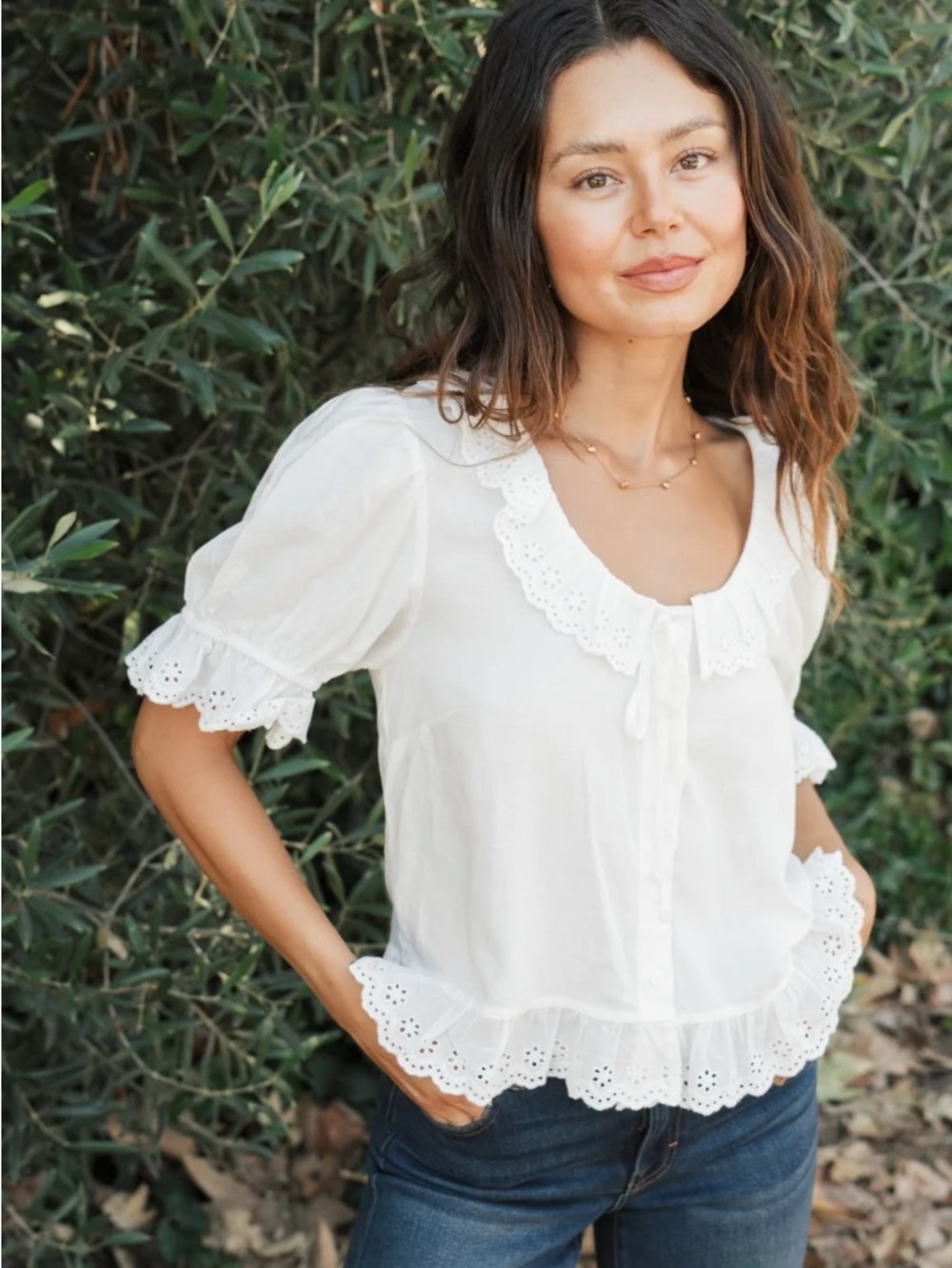 Carly Jean Los Angeles White Eyelet Ruffle Blouse
